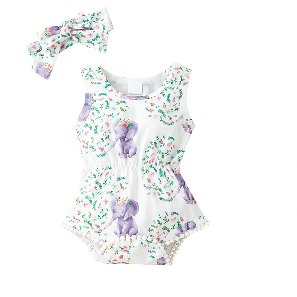 

wholesale summer baby clothes new born baby girls' rompers with hairband soft baby cotton rompers