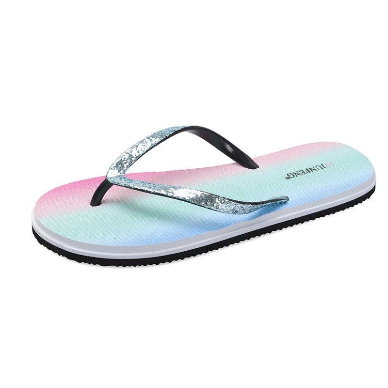 

2021 New Summer Beach Ladies Fashion Slippers Color Sequins Non-Slip Flat Women Flip Flops Slippers