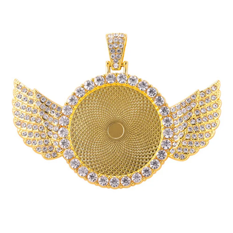 

2021 Popular Selling Round Shape Hip Hop Jewelry Sublimation Angel Wings Necklace with Sublimation Jewelry Blank Insert, Silver, gold, rose gold, black