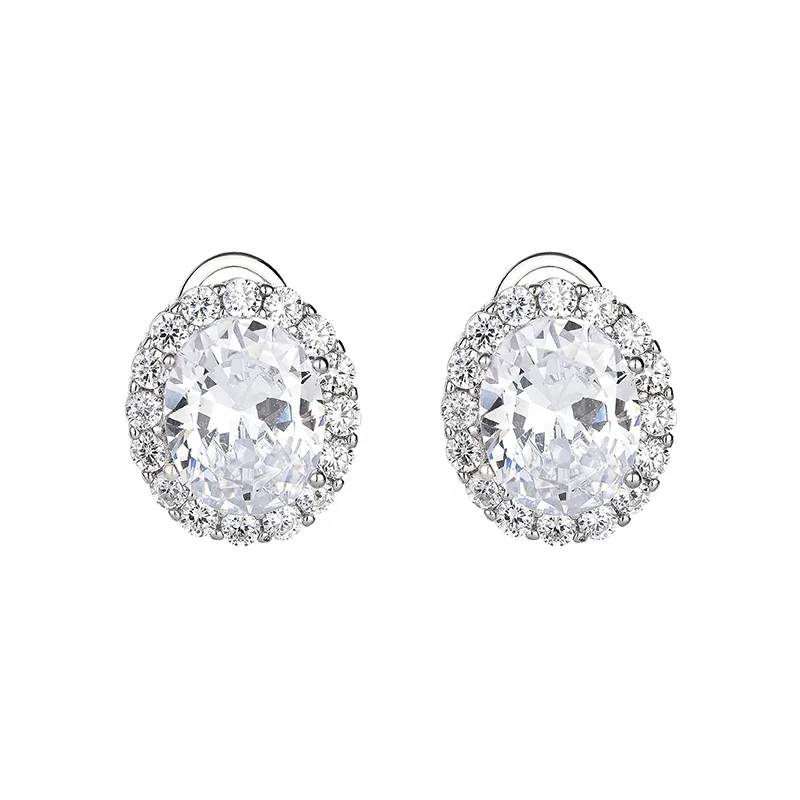 

1.25ct Sterling Silver Oval Shape 18k White Gold Plated 4A+ CZ Cubic Zirconia Stud Earrings