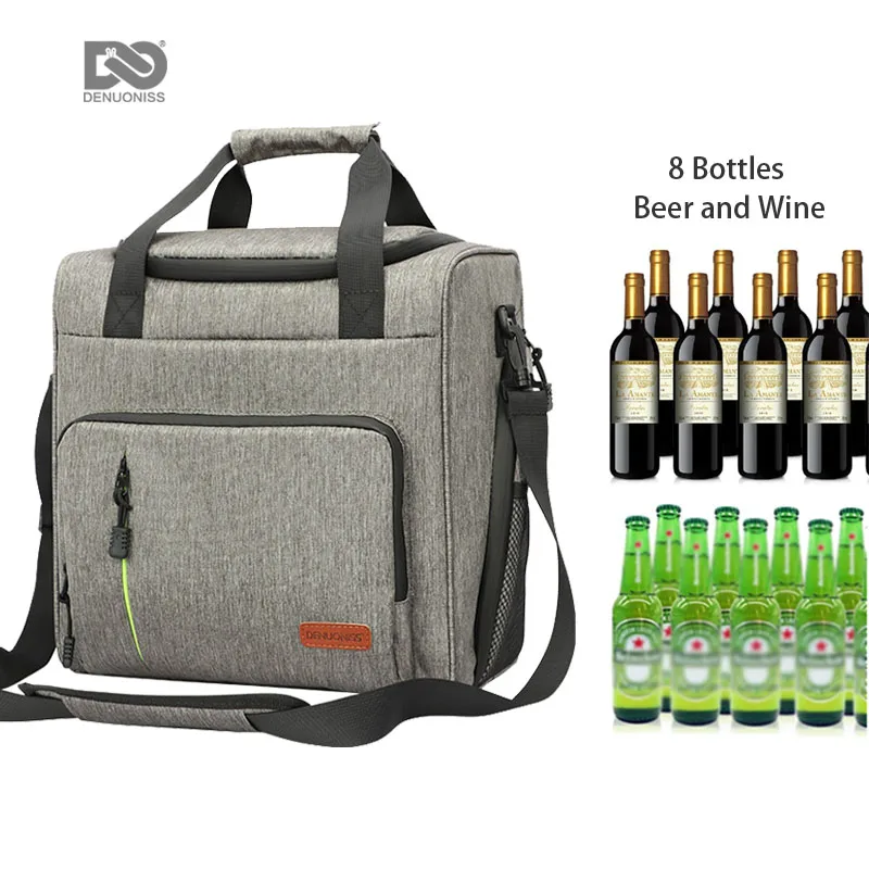 

Factory wholesale collapsible cooler bag BBQ picnic shoulder lunch bag waterproof 8 bottles beer and wine cooler bags for men, Black gray