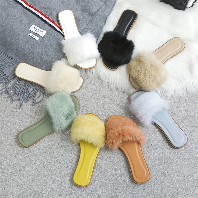 

Ins Style Flat Bottom Solid Simple Summer Fur Women'S Slippers For Women Fur Slipper