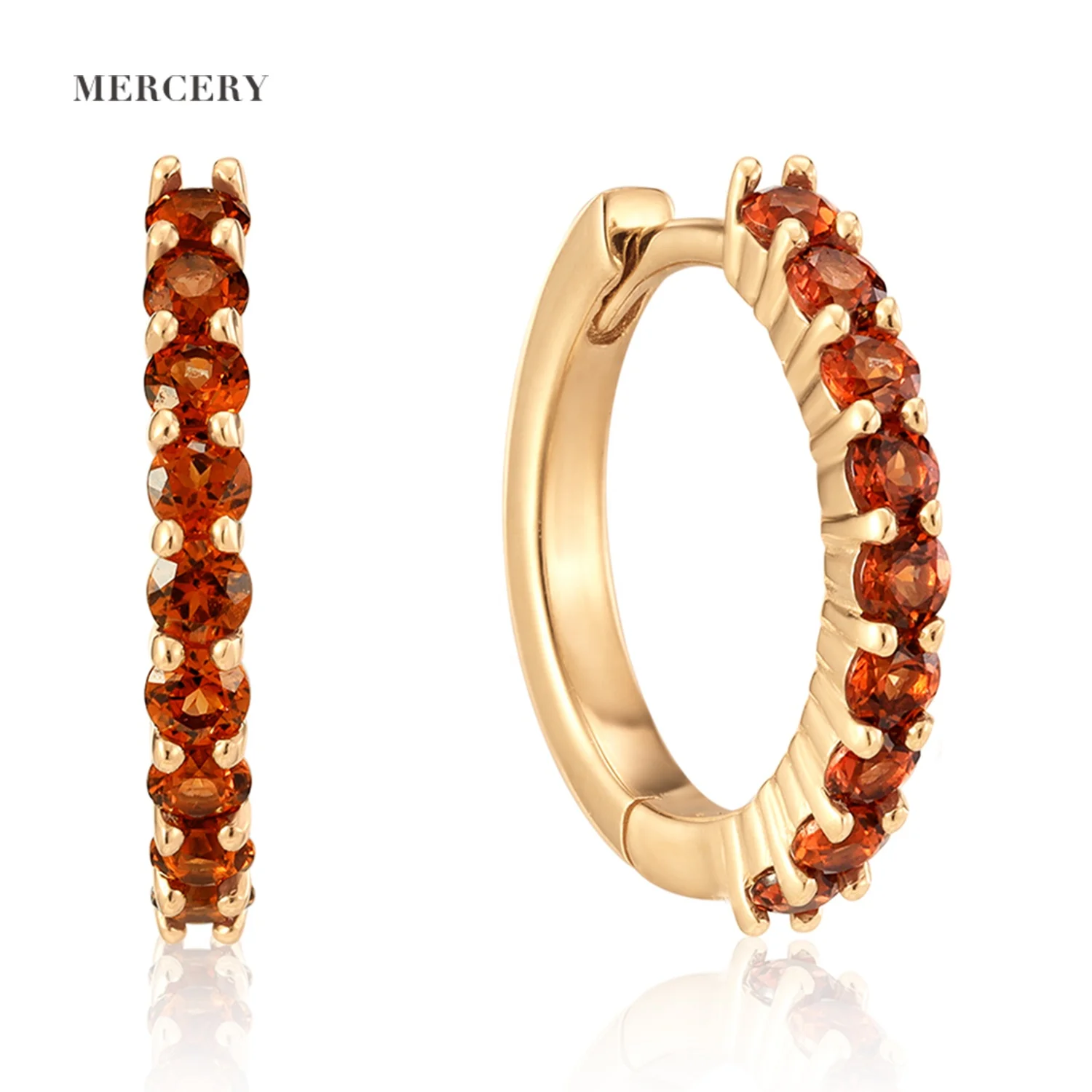 

Mercery Classic Design January Birthstone Garnet Stone Natural Jewelry Real 14k Solid Gold Small Huggie Hoop Earring For Women