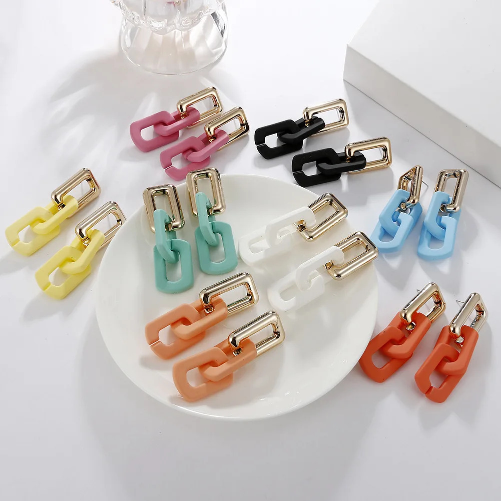 

Retro Candy Color Earrings Colorful Matching Cute Earrings Paint Bohemian Chain Geometric Earrings