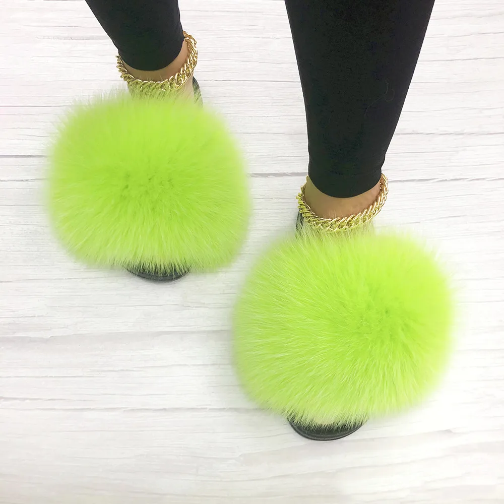 

2021 fur sandals slides slippersreal fox fur slipperstoddler fur slides, Customer's request