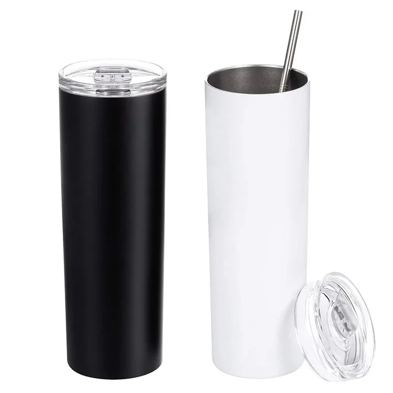 

20oz Double wall Tumbler with lids and straws slim vacuum sublimation blanks skinny tumbler, Customized colors acceptable