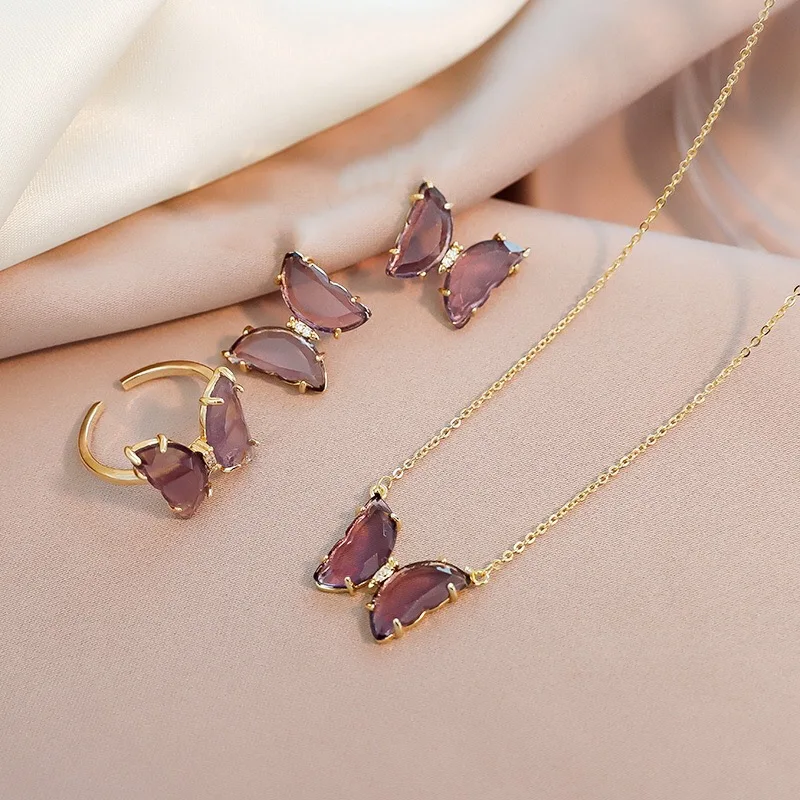 

Jewellery Sets Crystal Butterfly Necklace Butterfly Ring Butterfly Earrings Set