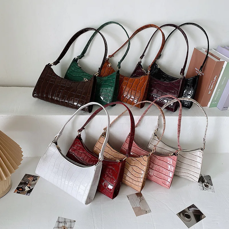 

2021 Trend Young Lady Crocodile Underarm Bags Women Messenger Purses Handbags for Girls, As show