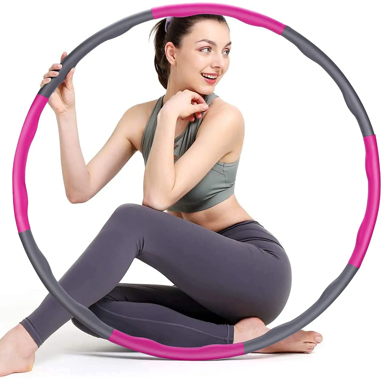 

Eco-Friendly PP Plastic Hula Ring Fitnsss Exercise 8 Section Detachable Hula Ring Hoola Hoop For Adults, Blue, green, pink