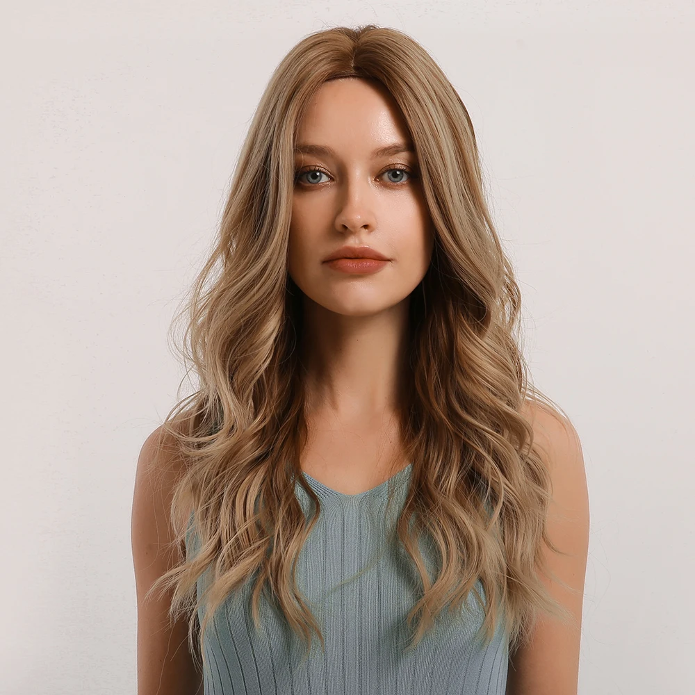 

BVR Cheap Price 24Inch Synthes Multiloc Partial Long Brown Blond Wigs Curly Synthetic Hair Wigs