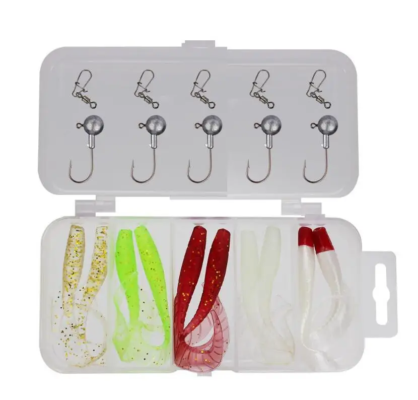 

SNEDA 7cm/1.7g Soft Lure Mini Worm Bait Topwater Floating Fishing Bait Lead Head Hook Mixed Set, 5colors