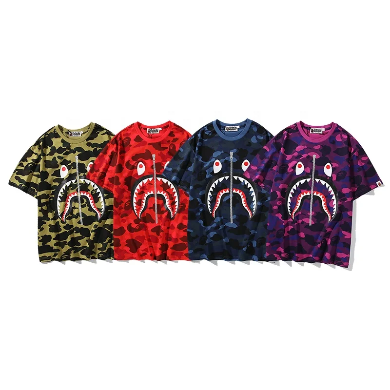 

Wholesale high quality BAPE camouflage shark T-shirt men's cotton casual T-shirt BAPE camouflage shirt Asian size