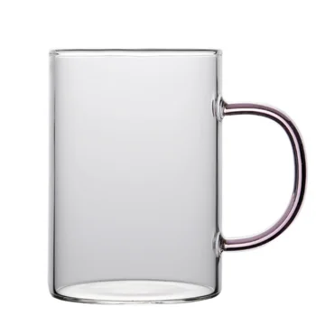 

borosilicate glass coffee mug with color handle, Transparent