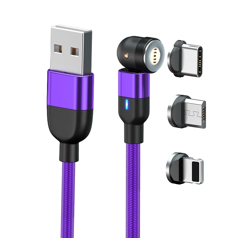 

JMTO 3 in 1 magnetic fast charging USB cable 540 degree nylon braided magnet charging cable for cell phones