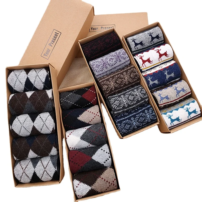 

5 Pairs Of Boxed Wool Socks Winter Thickened Warm Business Gift Boxed Men Socks