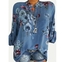 

2019 Hot Selling Clothes Women Long Sleeves V Neck Floral Print Button Blouses Ladies Tops