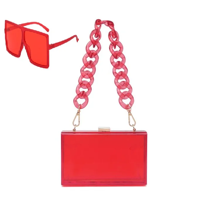 

2021 Clear Acrylic Purse and Glasses Sets Chain Crossbody Ladies Jelly Purses and Handbags for Women Hand Bags Transparent PVC, Many candy color to choose
