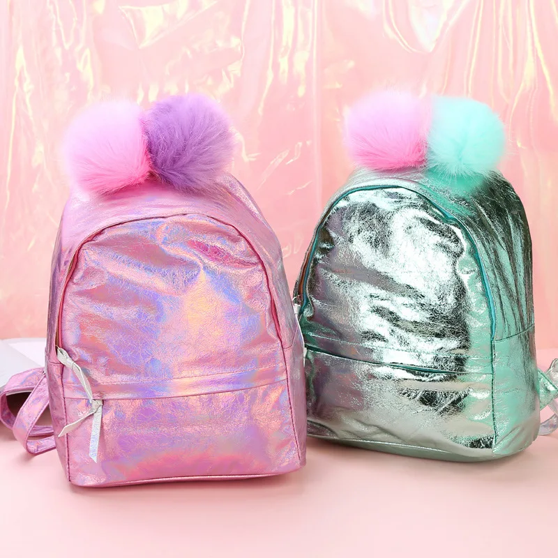 

Colorful Hairball Unicorn Flash Fashion Cute Small Backpack School Bags Girls for Kids, Multi color