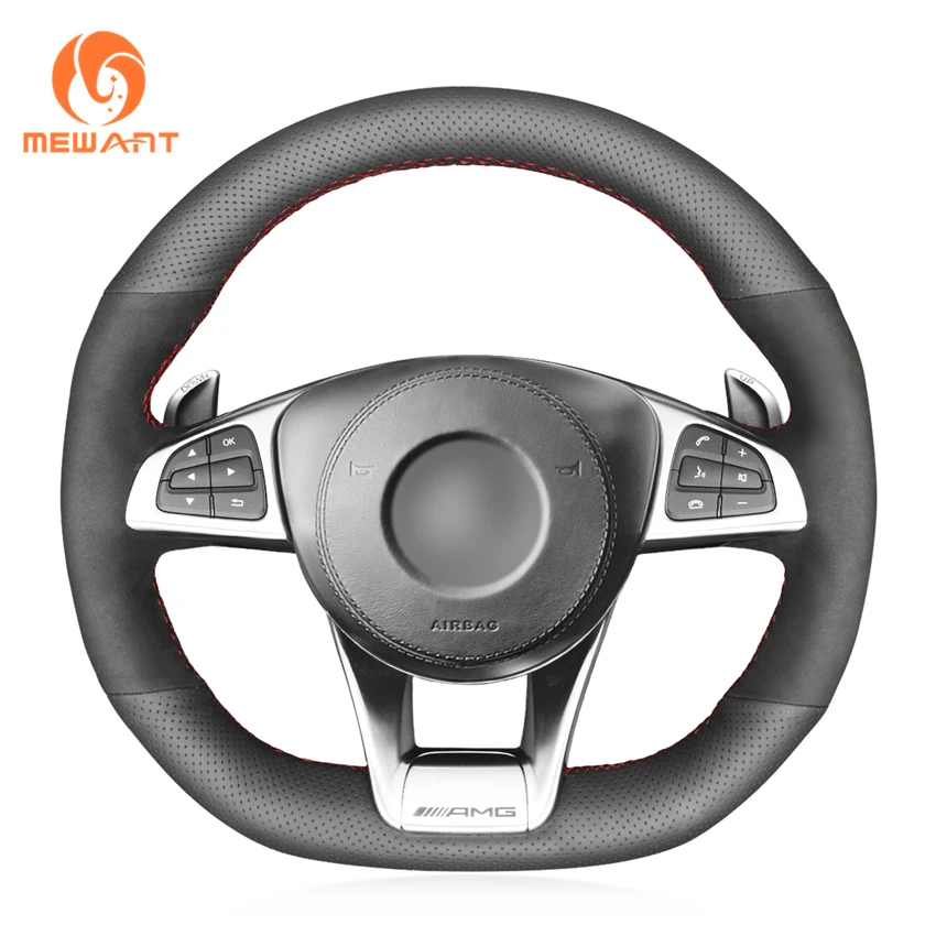 

Hand Sewing Suede Artificial PU Leather Steering Wheel Cover for Mercedes Benz A45 C43 63 CLA 45 CLS 63 AMG 2015-2018