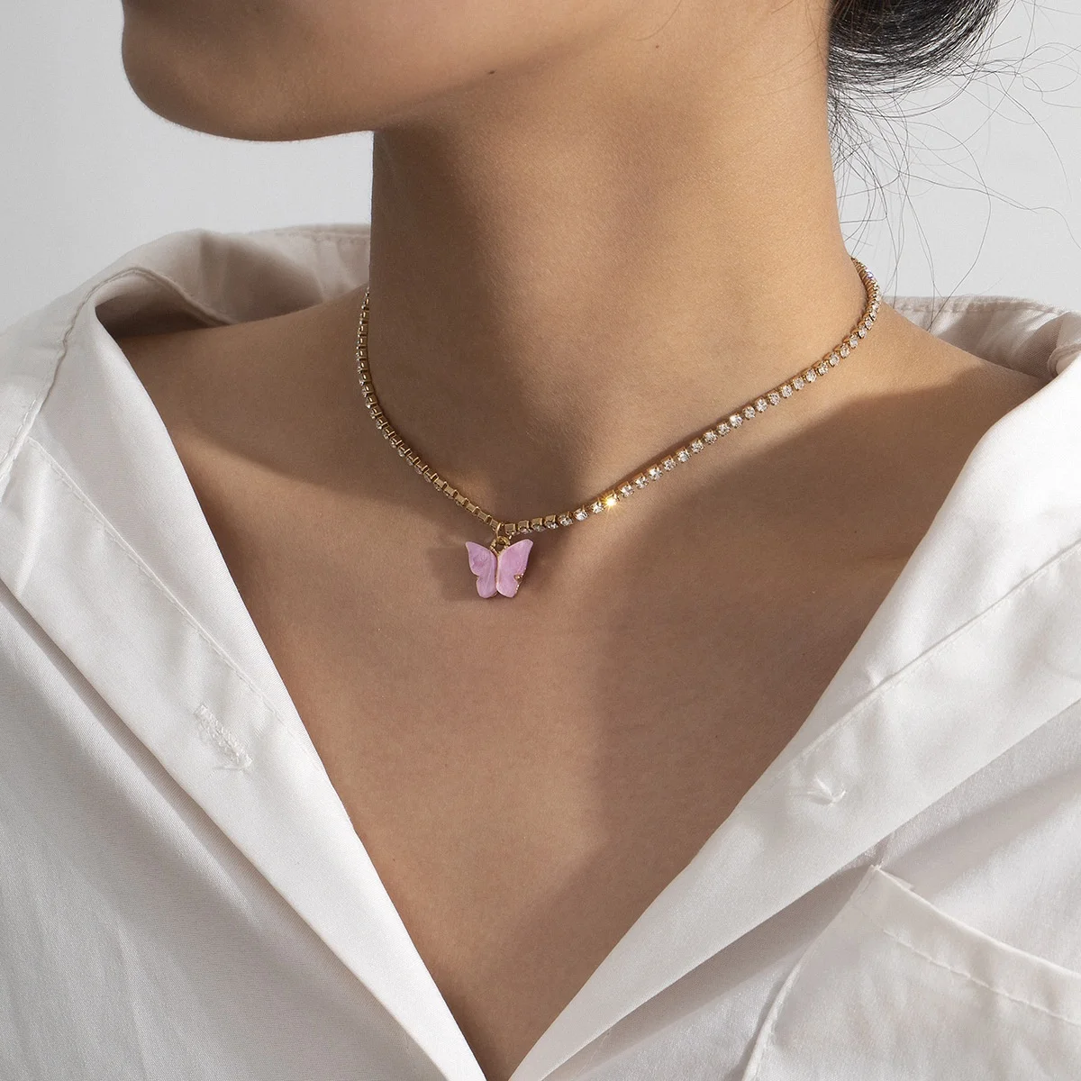 

Women Fashion Rhinestone Butterfly Charm Pendant Necklace for Women Crystal Chain Choker Necklace Jewelry Gifts, Customized color