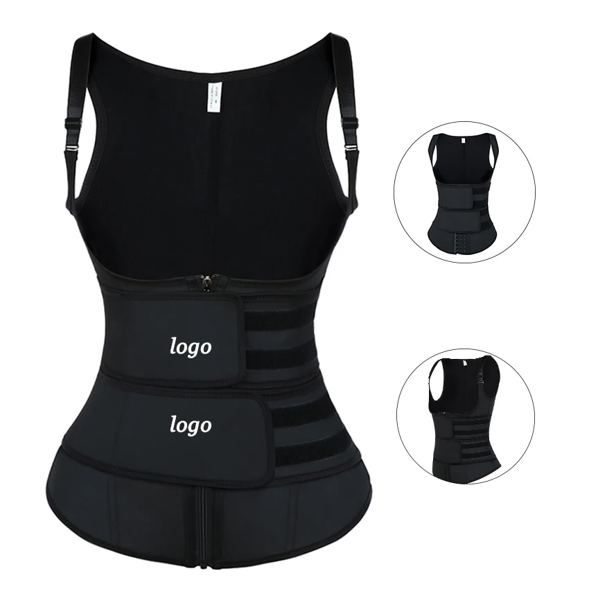 

Custom Waist Trainer 3 Strap Slimming Tumm Control Zipper Latex Waist Trimmer Support Belt, Black