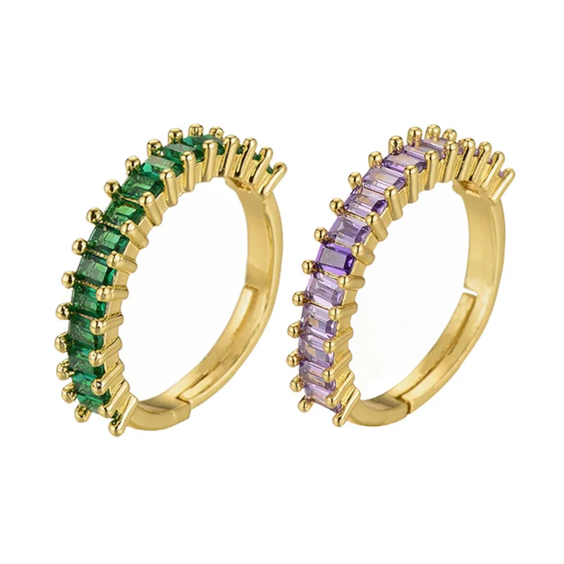 

Vintage Style Real Gold Plated Emerald Diamond Adjustable Rings Purple Cubic Zircon Open Rings For Women Girl