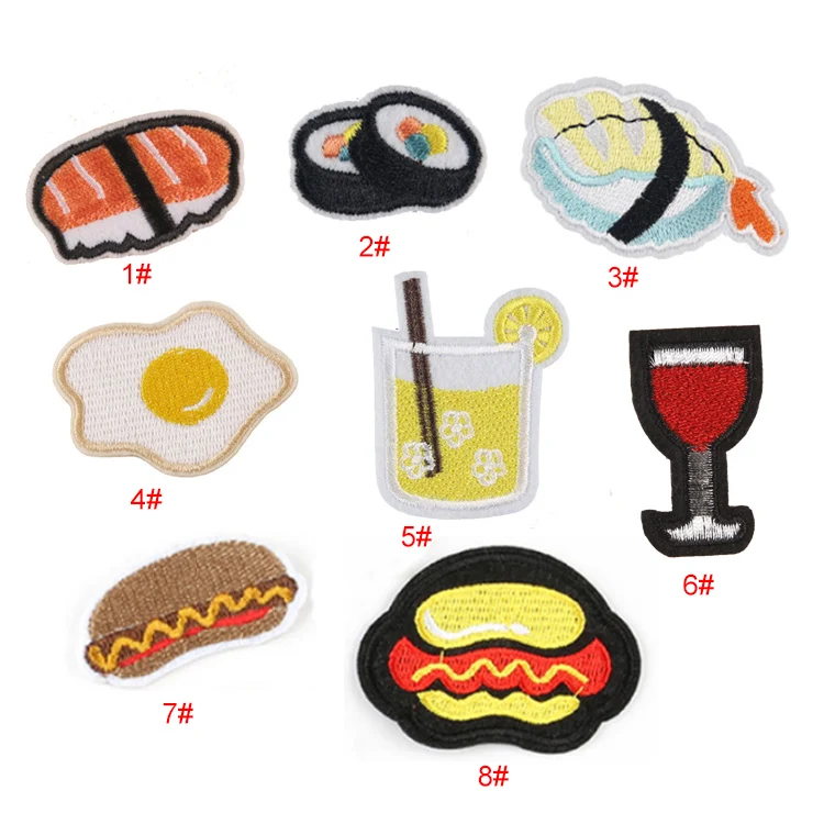 

yiwu wintop cute fried egg hot dog sushi design food embroidered patch iron for diy accessories