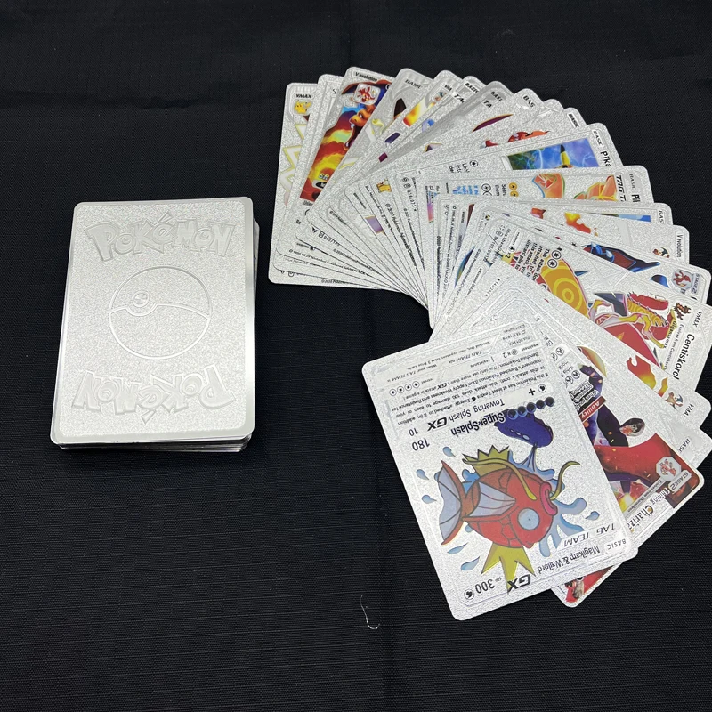 

NEW ARRIVAL Gold Foil Pokemon Silver Plated Playing Cards Charizard Vmax DX GX Packs Gift for Collectors and Kids
