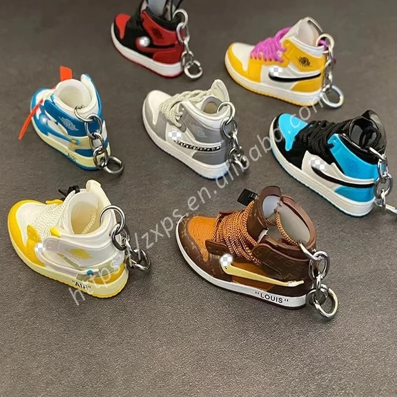 

Wholesale HOT PVC Plastic Rubber AJ1 Trainers Sneaker Keychain 3D Basketball Sport Gym Shoes Key chain Ring With Box And Bag