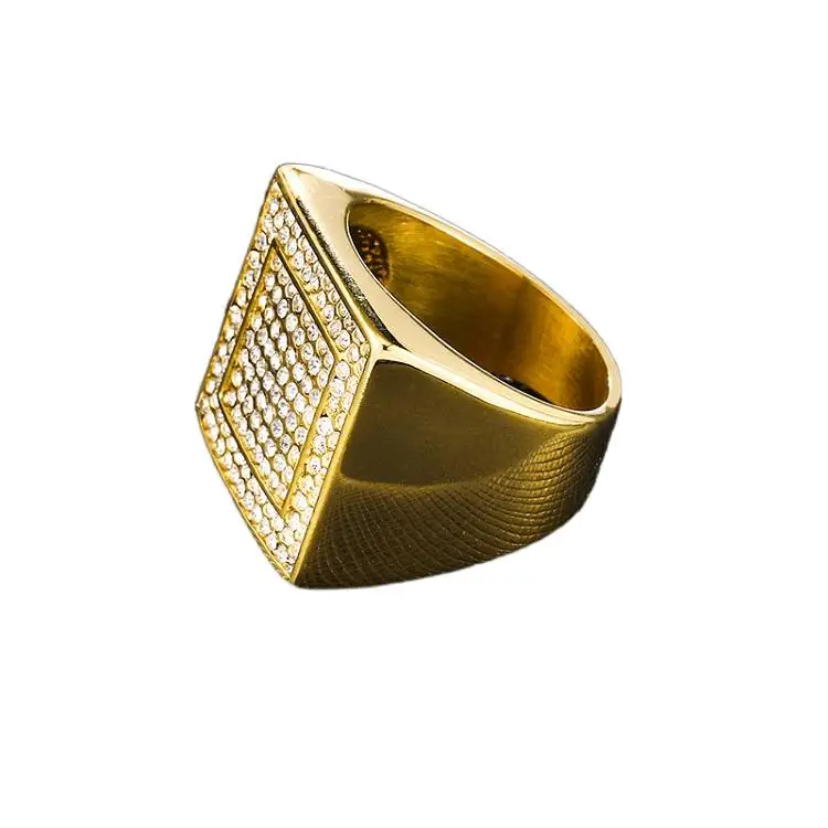 

New design fashion gold plated square titanium steel ring stainless steel men's ring