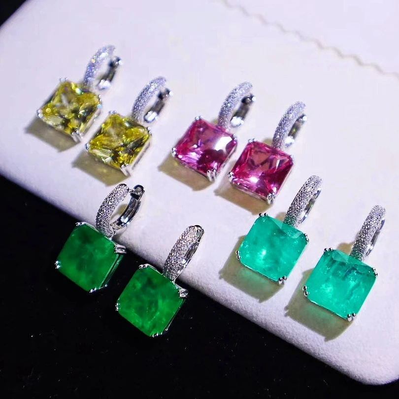 

New Arrival Large Square Paraiba Earrings Emerald Green Earring Multicolor Center Stone pendant earrings