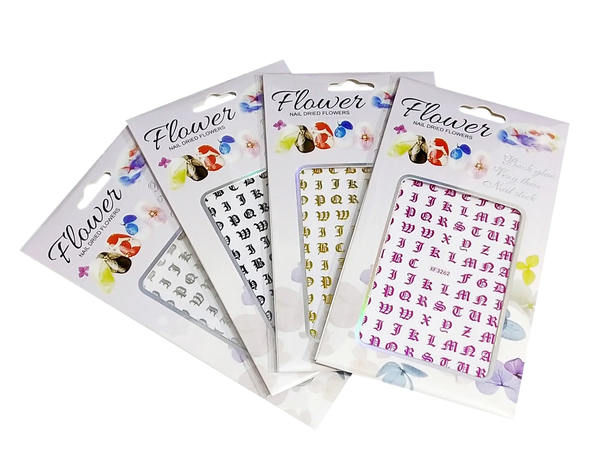 

Ready to Ship 8 Designs Old English Letters Adhesive Retro Words Nail Art Stickers, 8 colors