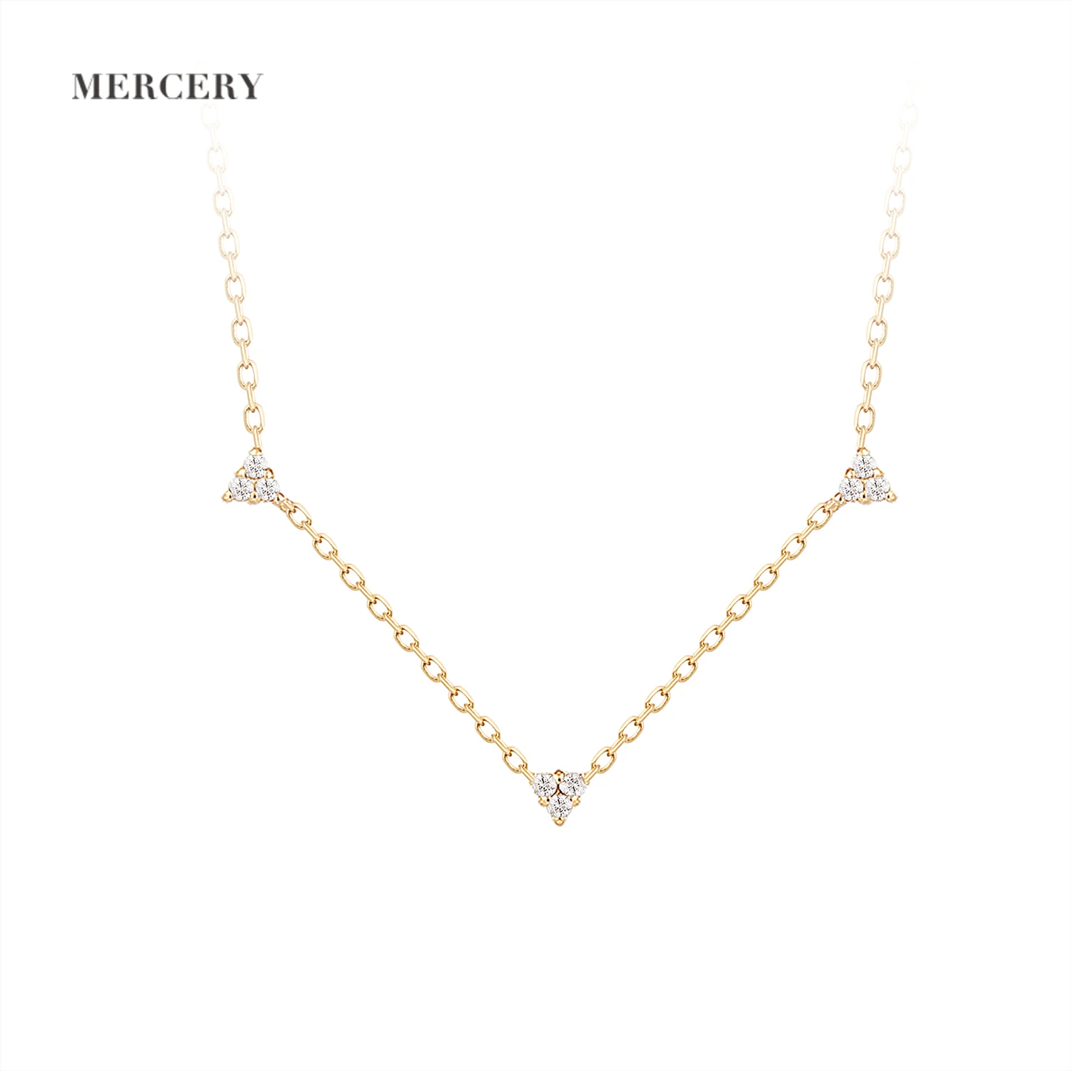 

Mercery Luxury Diamond Party Jewelry Triangle Pendant Eternity Necklace 14K Soiid Gold Diamond Necklace