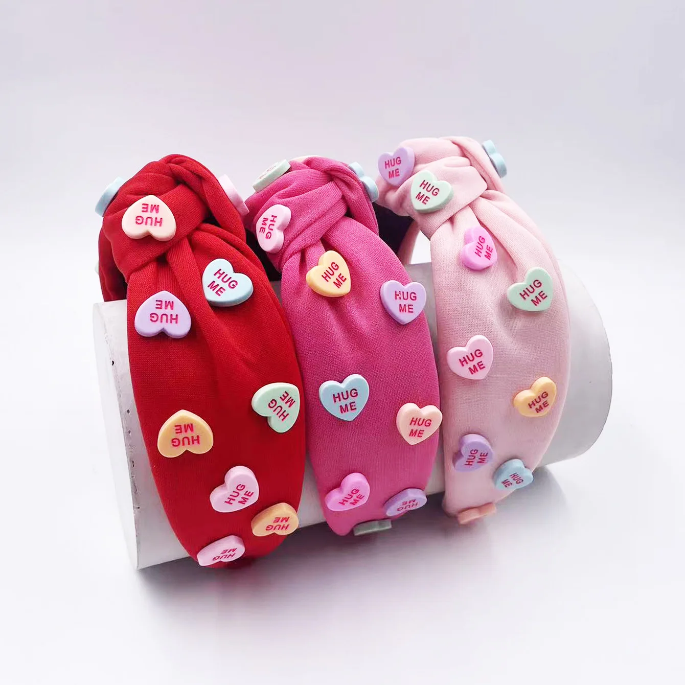 

Sayoung Ins Hotselling Red Pink Valentine's Day Wide Edge Knot Solid Color Headband Fashion Spa Hairband For Girls