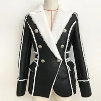

Factory wholesale 2020 new arrival fashion ladies PU leather faux shearling lining women blazer jacket