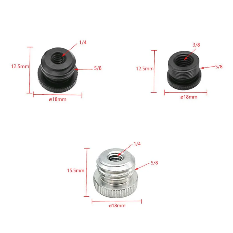 

3/8" to 5/8" Female to Male 1/4" to 5/8" Thread Screw Mount Adapter Tripod Plate Screw mount for Camera Flash Tripod Light Stand, Black silver