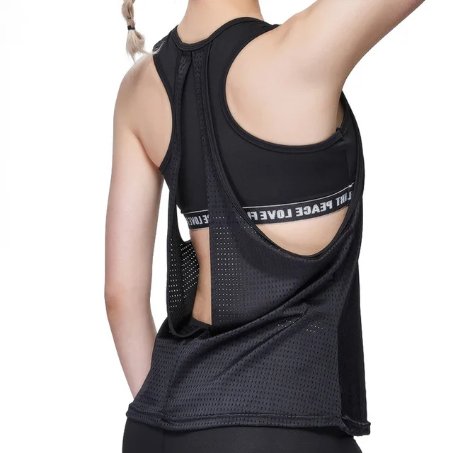 

New Fashin Ladies False Two Pieces Sports Vest Hollow Out Breathable Yoga Tops, Picture