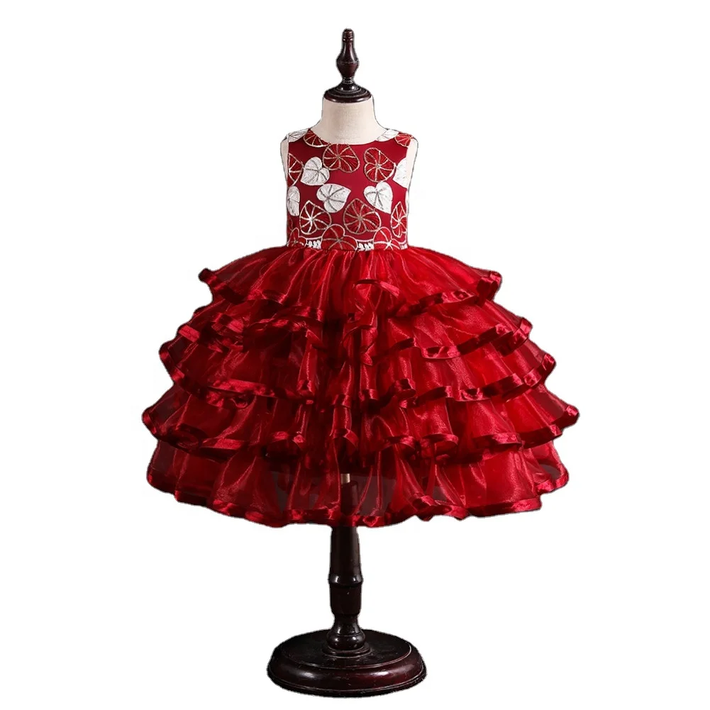 

New arrival summer kid frocks for 6 years old sequin princess dress for girl wedding child wear red party dress