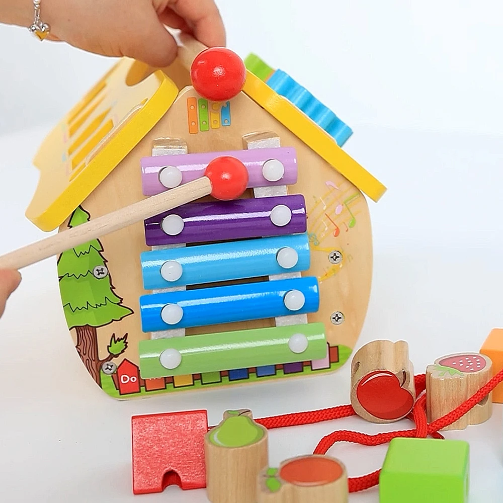 

Educational Learning Multi-function Shape Sorting Treasure Box Wooden Wooden Kids Baby Musical Instruments Activity Cube Toy