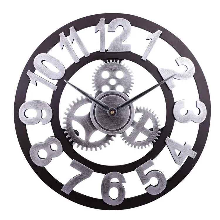 

Non-Ticking Large Art Home Decoration Roman Numerals Retro Rustic Battery Operated Vintage Industrial Gear Wall Clock