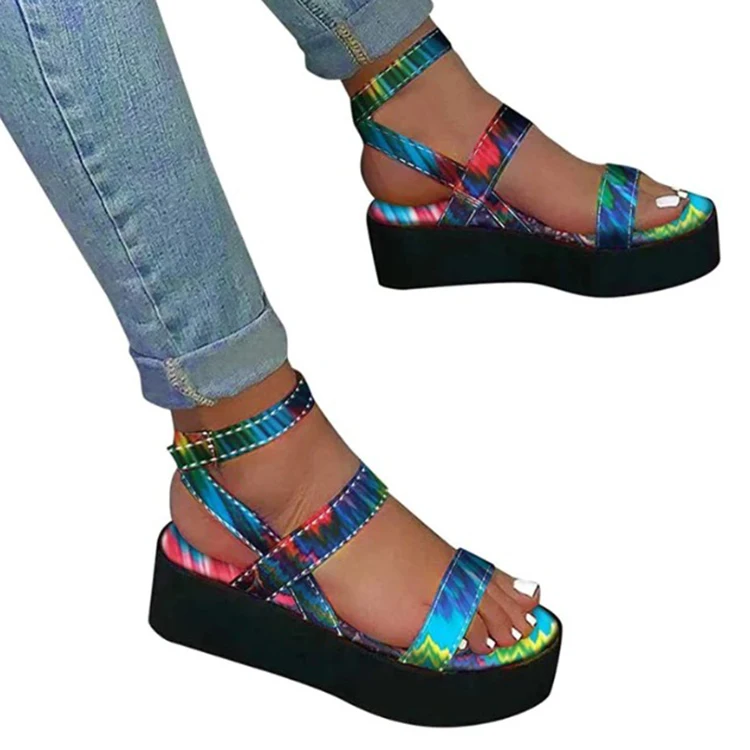 

big size hot sale new fashion trendy print fabric girl new wedge EVA sandals, As photo