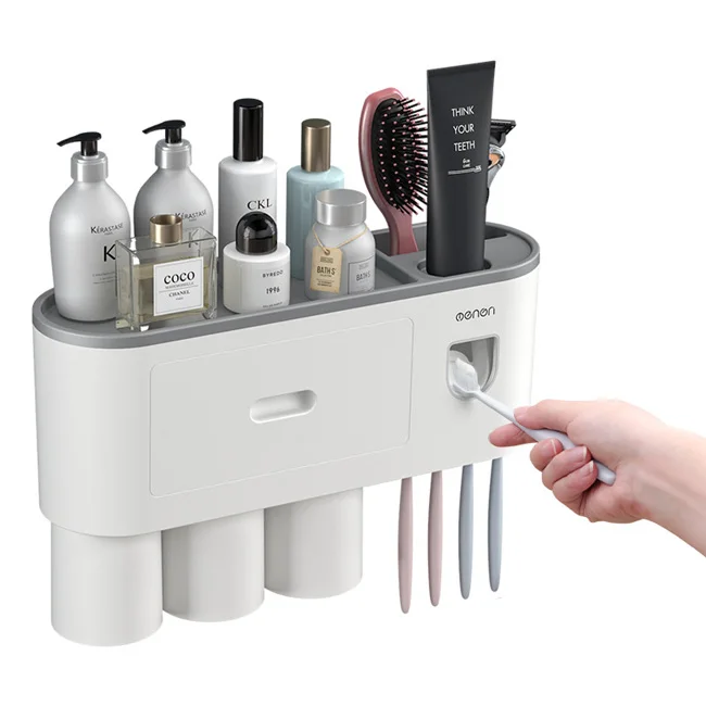 

Dropshipping Multifunctional Dispenser Set 1 2 3 4 5 Cups Drawers Cosmetic Organizer Kids Toothbrush Holder Wall Mounted