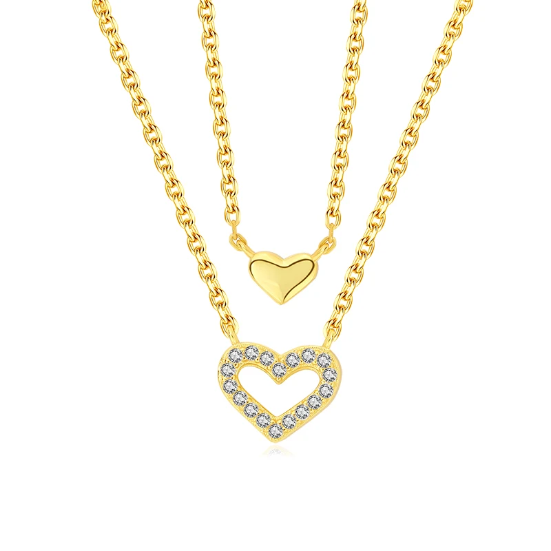 

Ins Fashion 925 sterlingSilver Layered chain Necklace love charms gold plated Double Heart Necklace for women