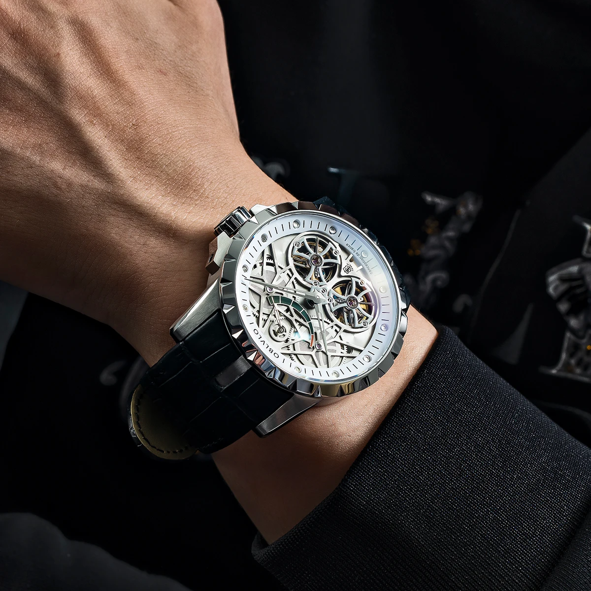 

OBLVLO Brand Luxury Transparent Hollow Skeleton Watches For Men Tourbillon Steel Automatic Watches RM-E