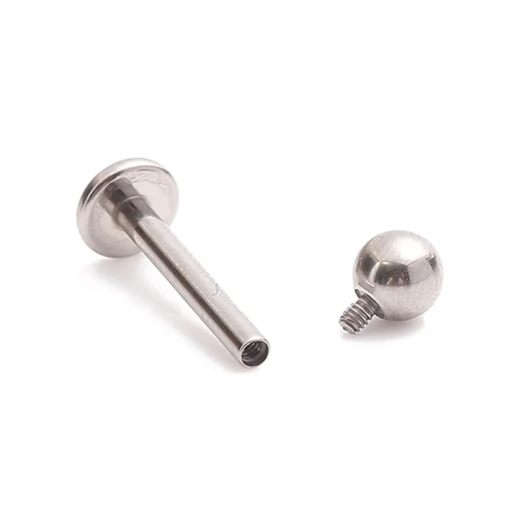 

14G Titanium Internally Threaded Unique Labret Piercing Jewelry, Silver