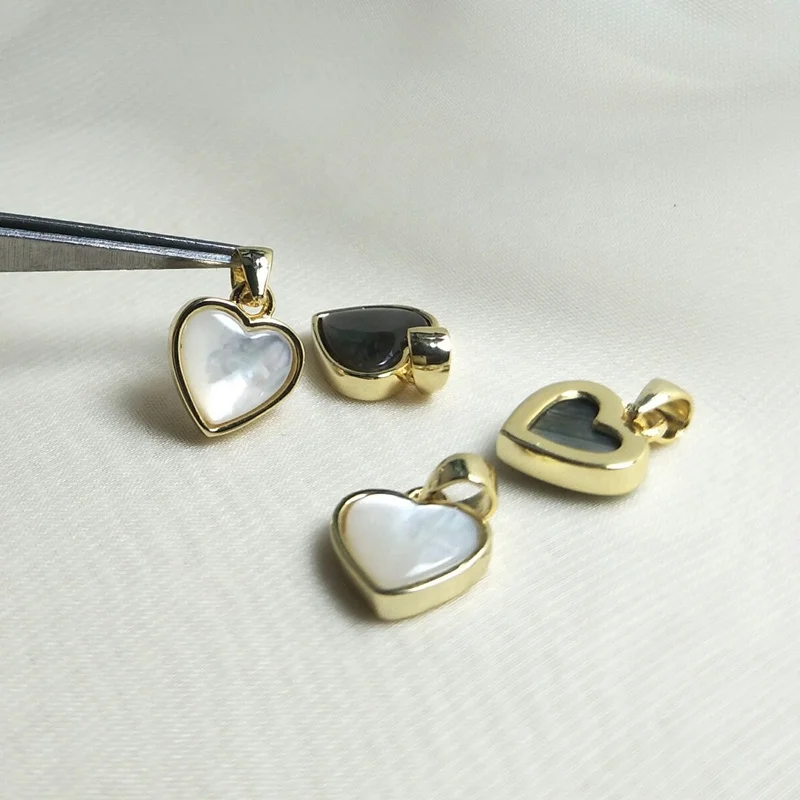 

Fashion copper plated 18k gold mother of pearl heart shaped charms pendants for jewelry making diy