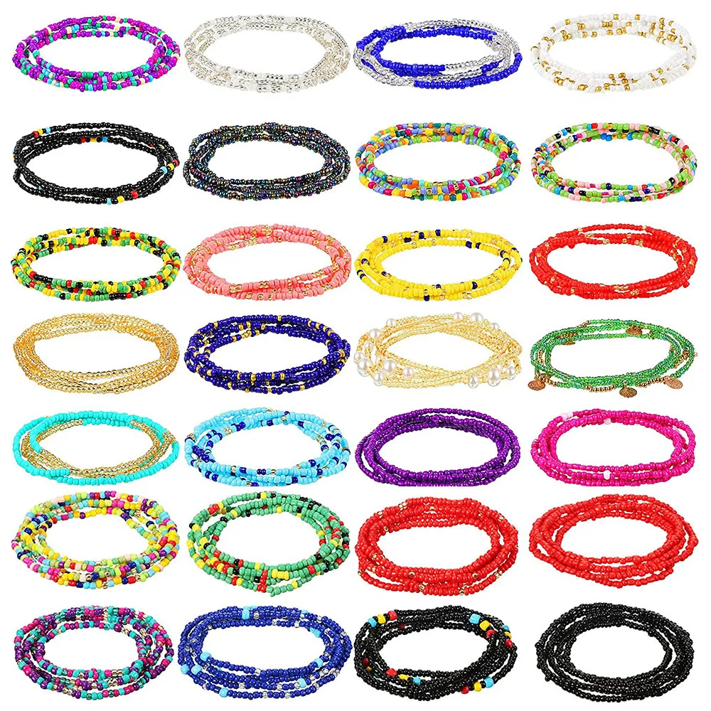 

Drop Shipping African Women Designer Waist Beads Belly Chain Body Jewelry Bohemian 80cm Elastic Colorful Rice Bead Waist Chain