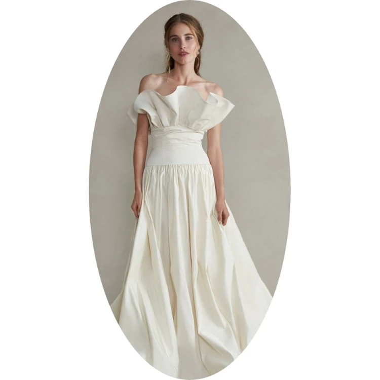 

Off-Shoulder Sleeveless Elegant Simple A Line Wedding Dress Satin Price, Ivory