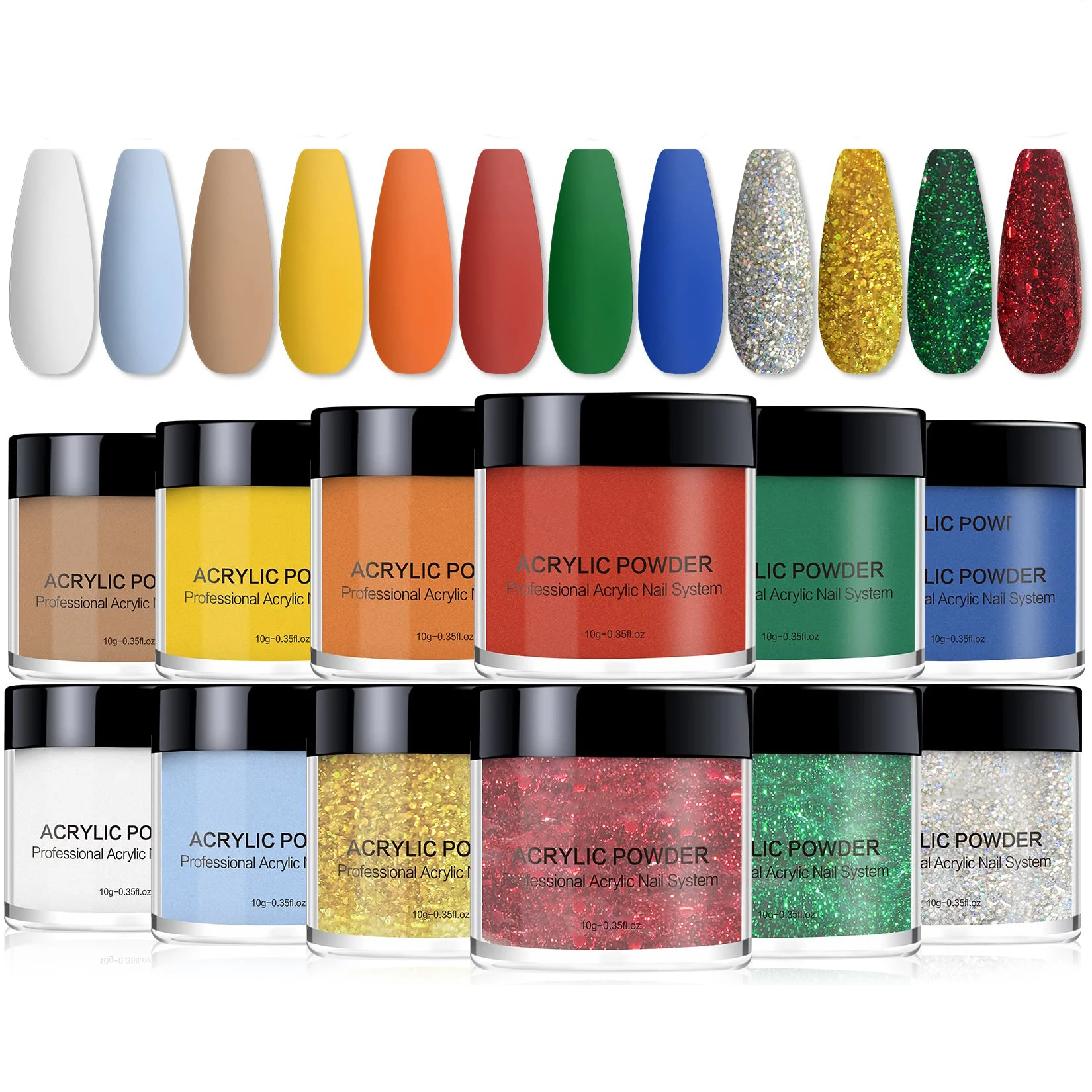 

wholesale factory prices nail art glitter acrylic powder for dipping powder hot sales glitter acrylic powder, Many colors,color can be customized