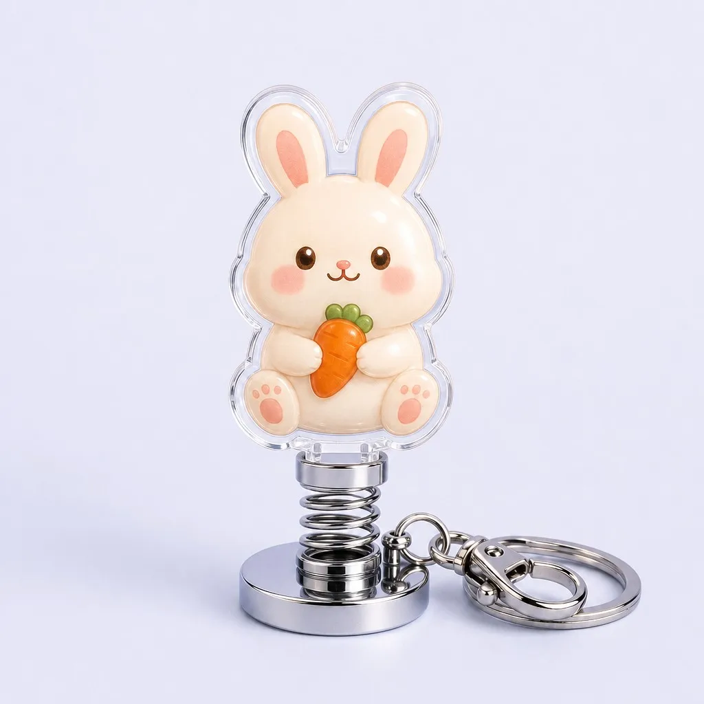 Pastel Marshmallow Bunny with Carrot Spring Keychain
